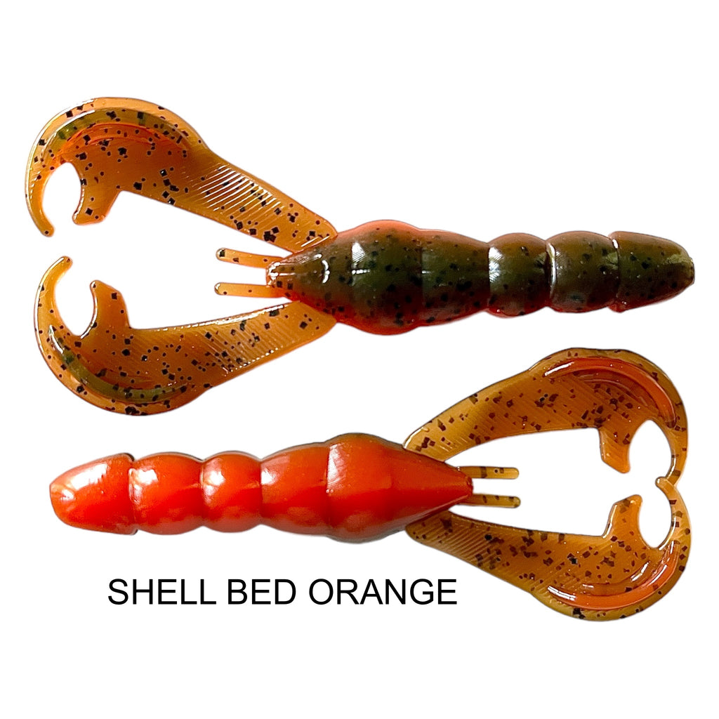 Ditch Bug 4" crawfish imitator by 44 Outdoors Bait Company and TigeRodz color: shell bed orange