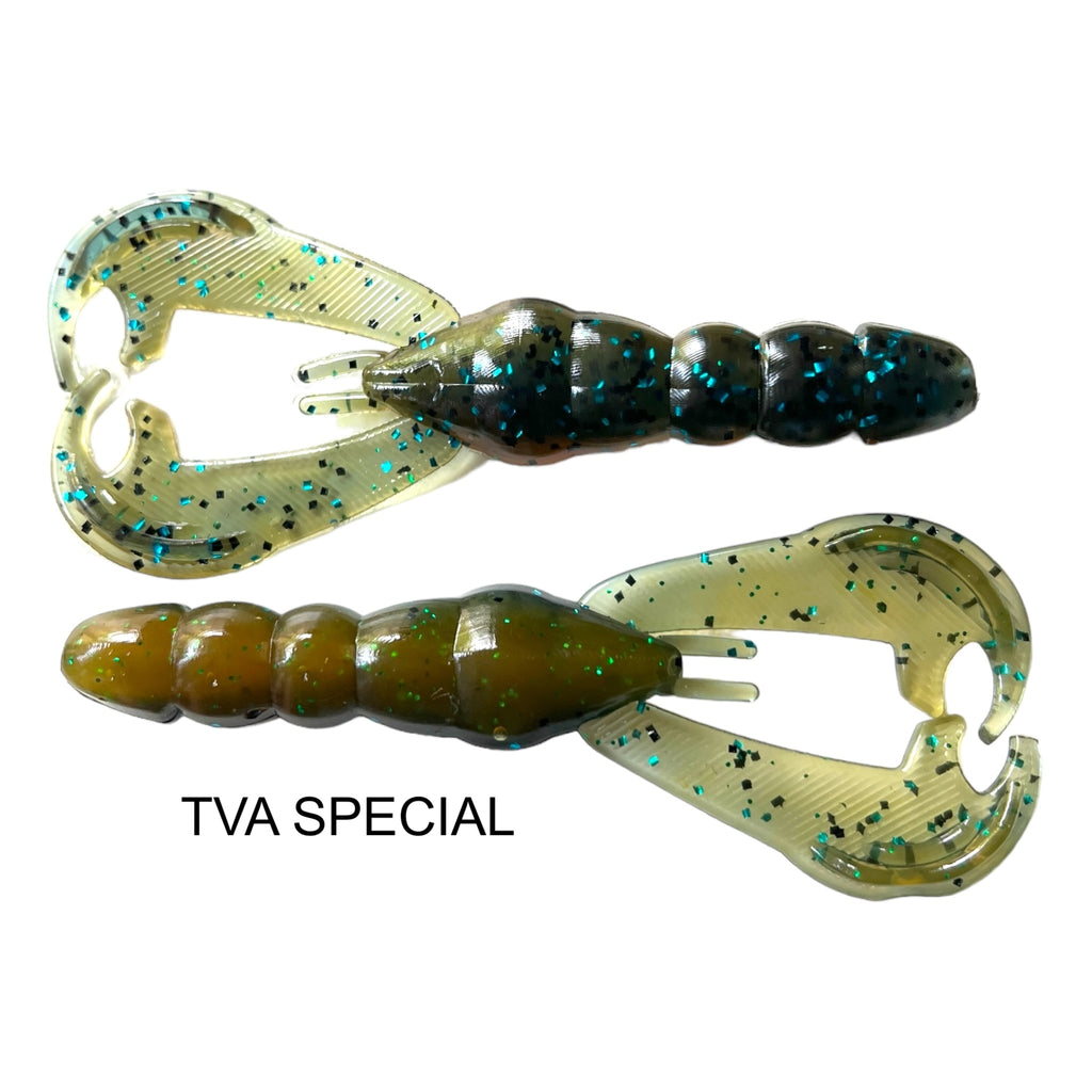 Ditch Bug 4" crawfish imitator by 44 Outdoors Bait Company and TigeRodz color: TVA special