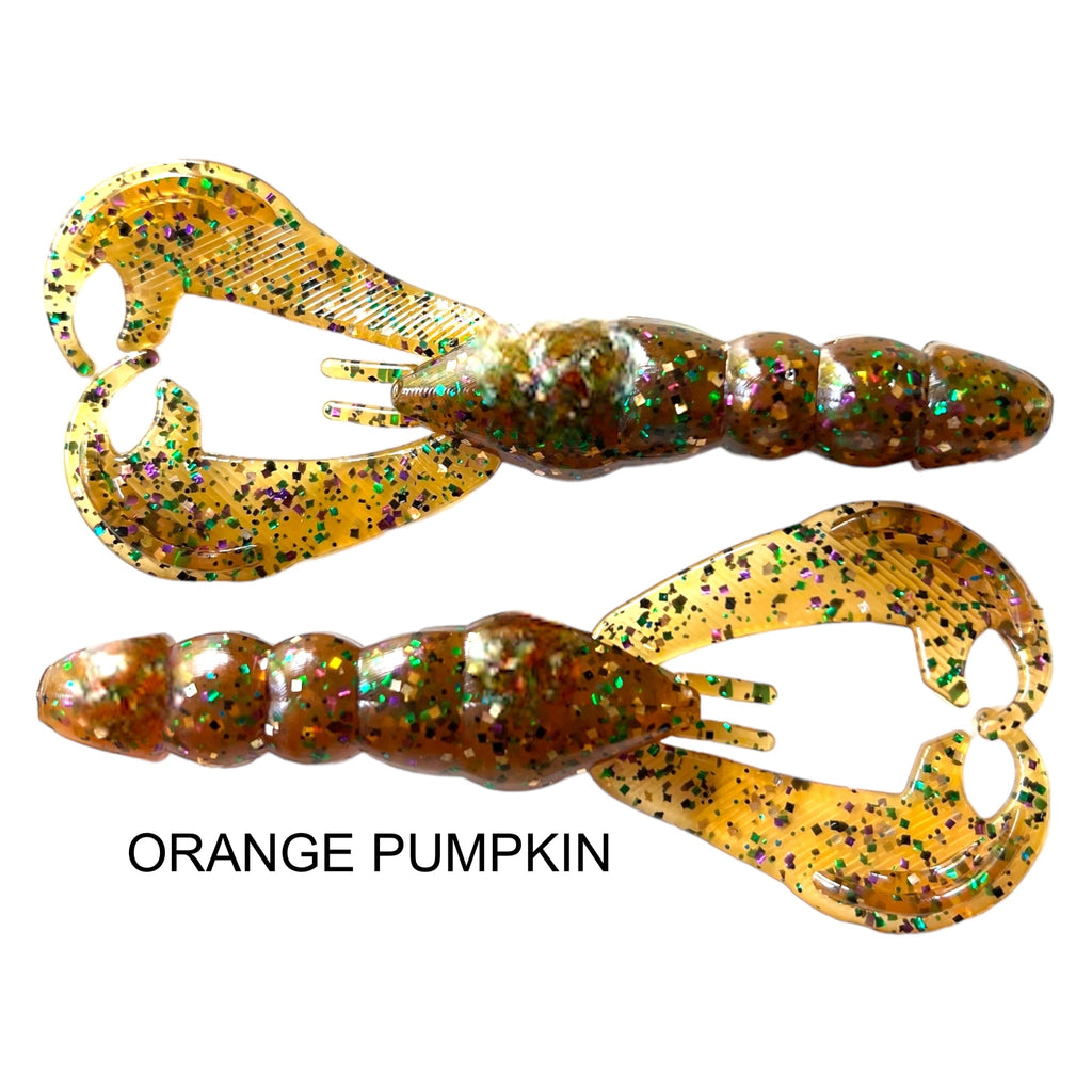 Ditch Bug 4" crawfish imitator by 44 Outdoors Bait Company and TigeRodz color: orange pumpkin