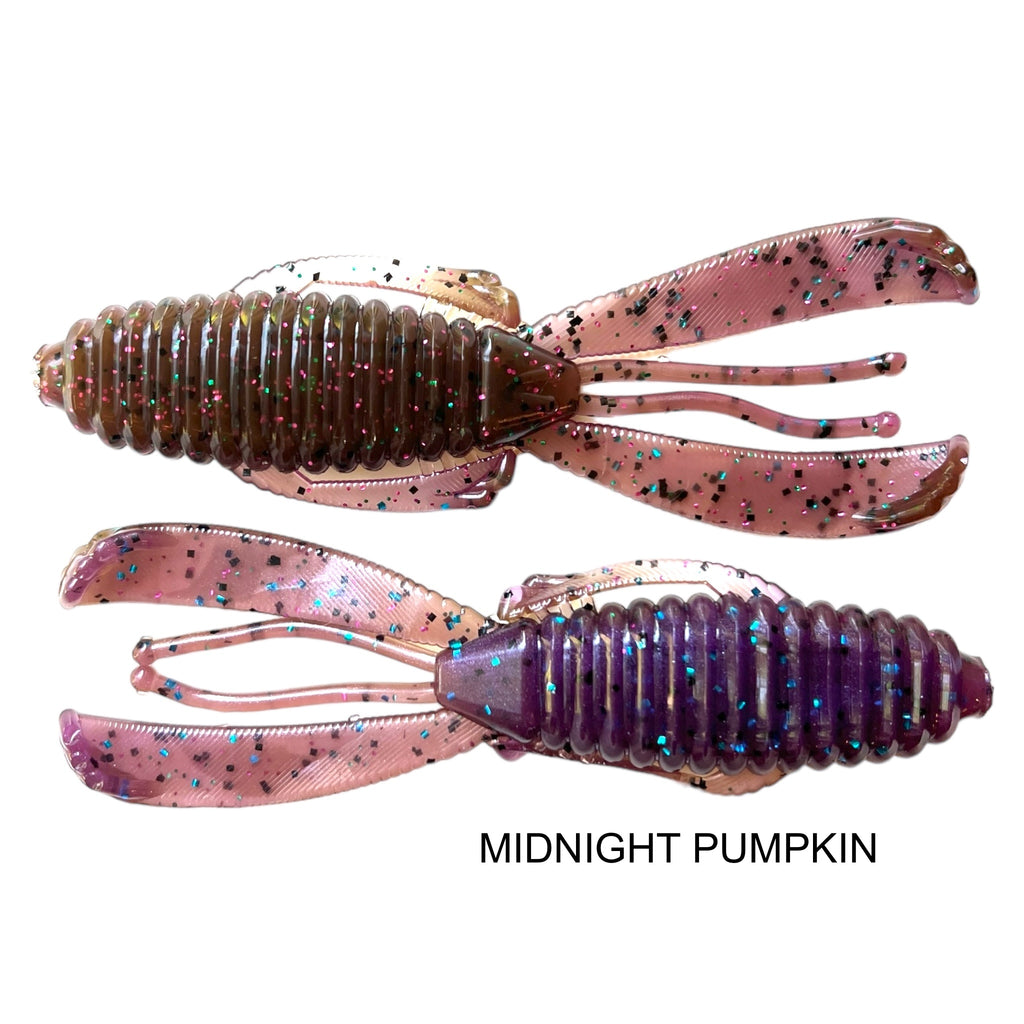 44 Outdoors Bait Company, TigeRodz, crawfish glide action, twin flanges, flipping bait, creature bait, color midnight pumpkin, Ignite Baits,  4" knuckle dragger, Angling AI